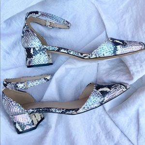 Aldo Purple/Silver Snakeskin Block Heels
